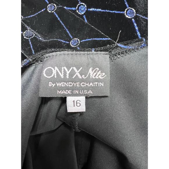 Vintage Onyx 2 Piece Dress Open Blazer Black Velvet Rhinestone Metallic Size 16 - Picture 6 of 10